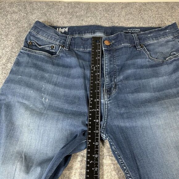 Mugsy Fultons Jeans Mens 40x32 (Fits 36x32) Blue Stretch Denim Straight Flawed - Picture 7 of 15